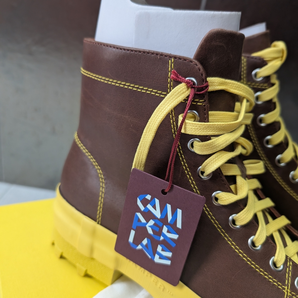 Camper Lace-Up Traktori Leather Lug Sole Boots in Brown and Yellow - Picture 5 of 10